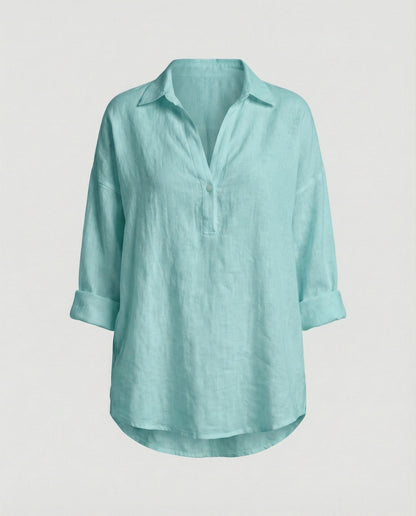 Damen Leinenbluse Elegante Knopfleiste Sommer