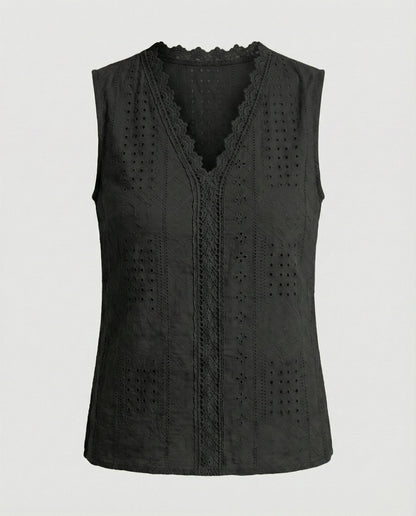 Damen Top Baumwolle Lochstickerei Elegant
