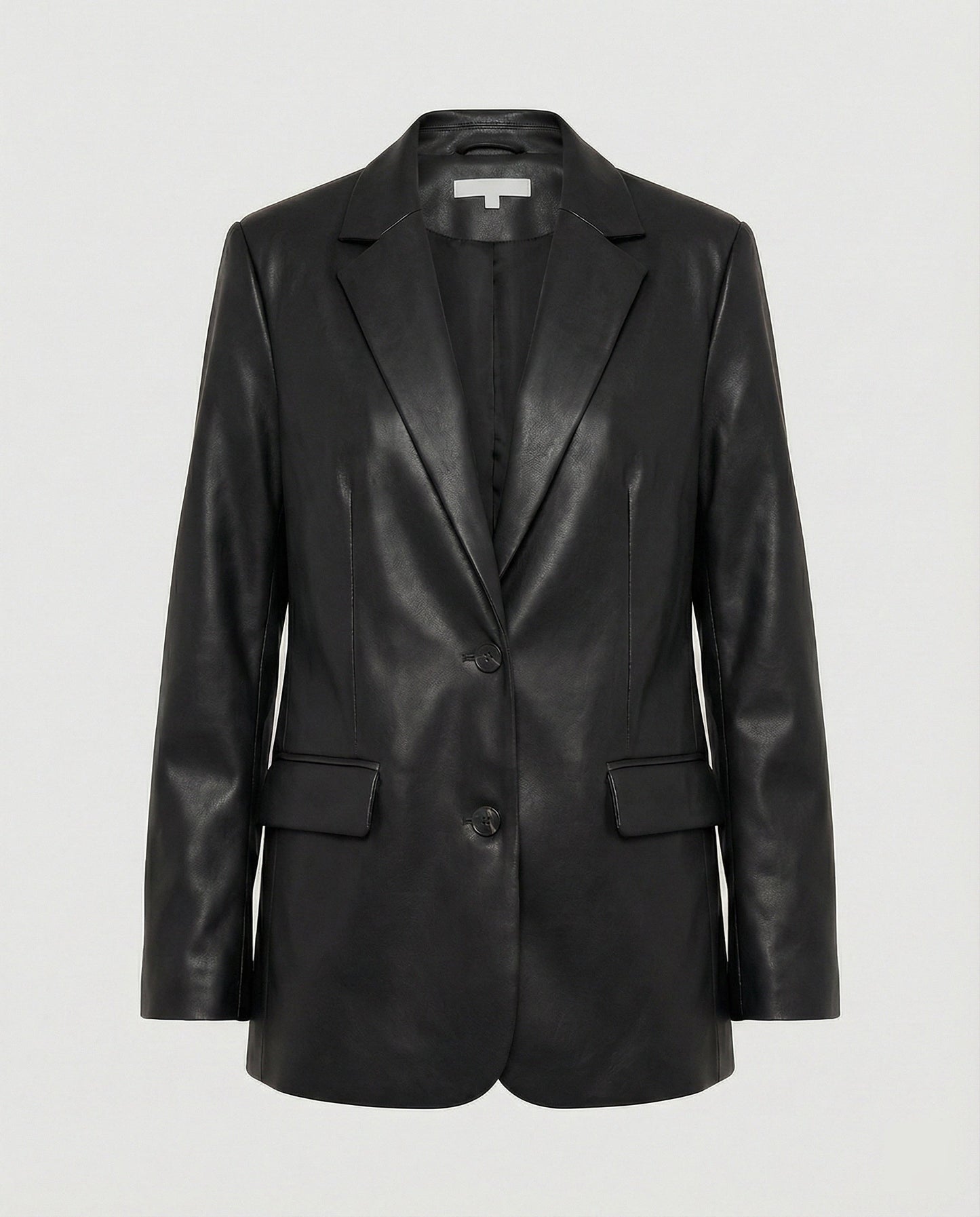 Damen Blazer Oversized Kunstleder Trendig Schwarz