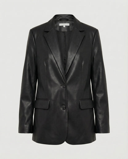 Damen Blazer Oversized Kunstleder Trendig Schwarz