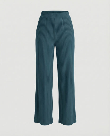 Damen Sommerhose Weit Geschnitten Elegant Mit Rippstruktur