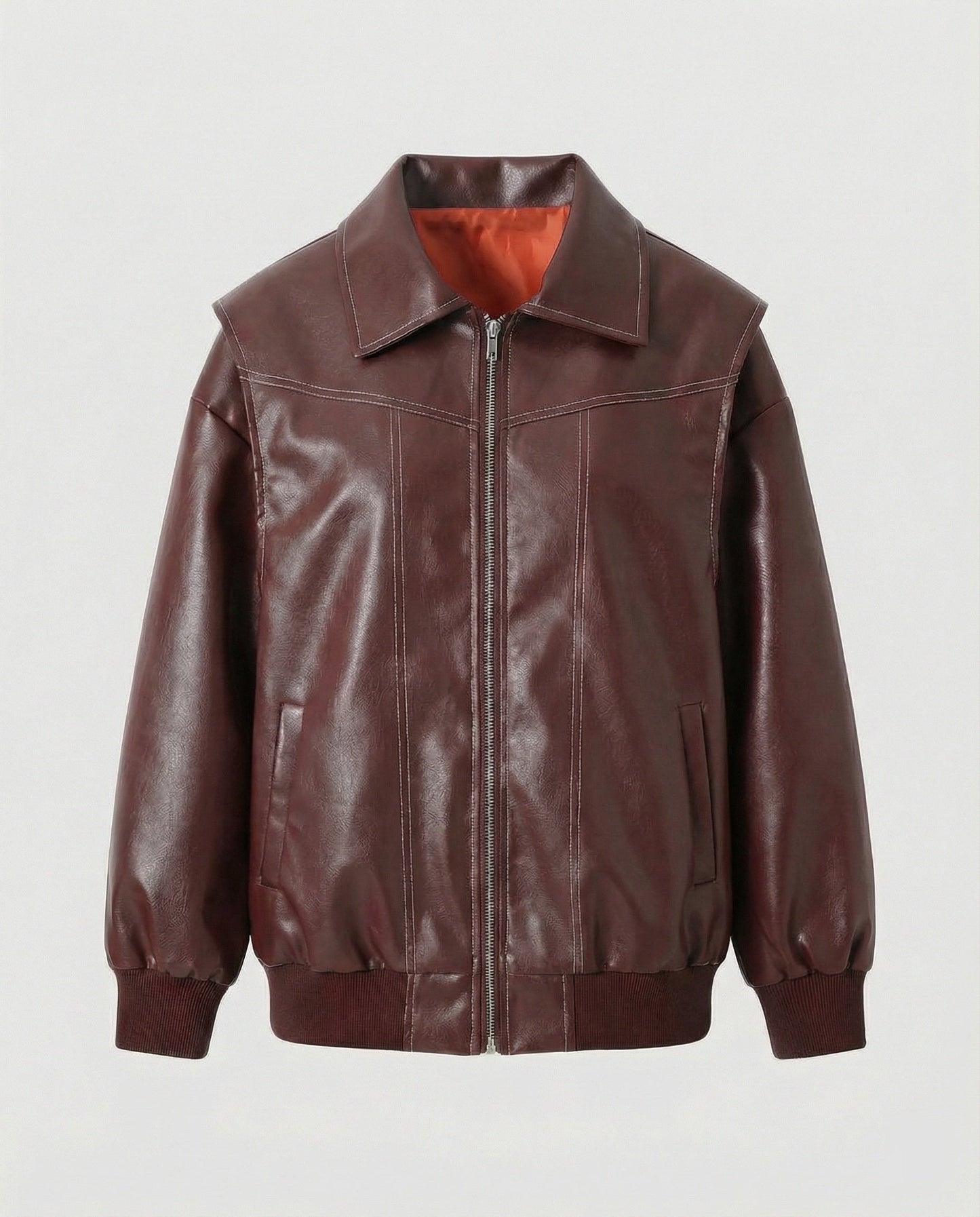 Damen Lederjacke Elegante Mit Hochem Kragen Schwarz