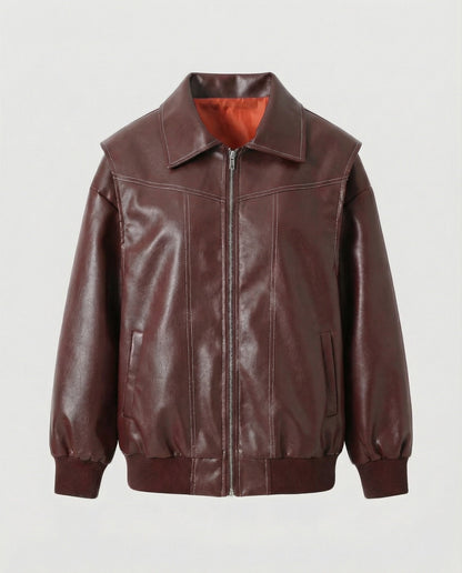 Damen Lederjacke Elegante Mit Hochem Kragen Schwarz