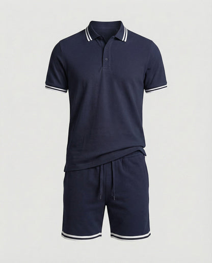 Herren Sportset Polo-Shirt und Shorts Kontraststreifen Modern