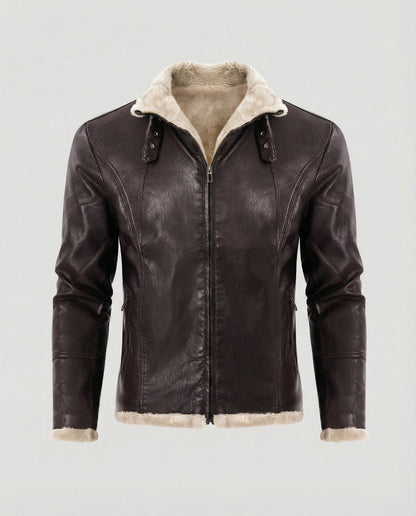 Herren Lederjacke Warm Innenfutter Kunstleder Schwarz