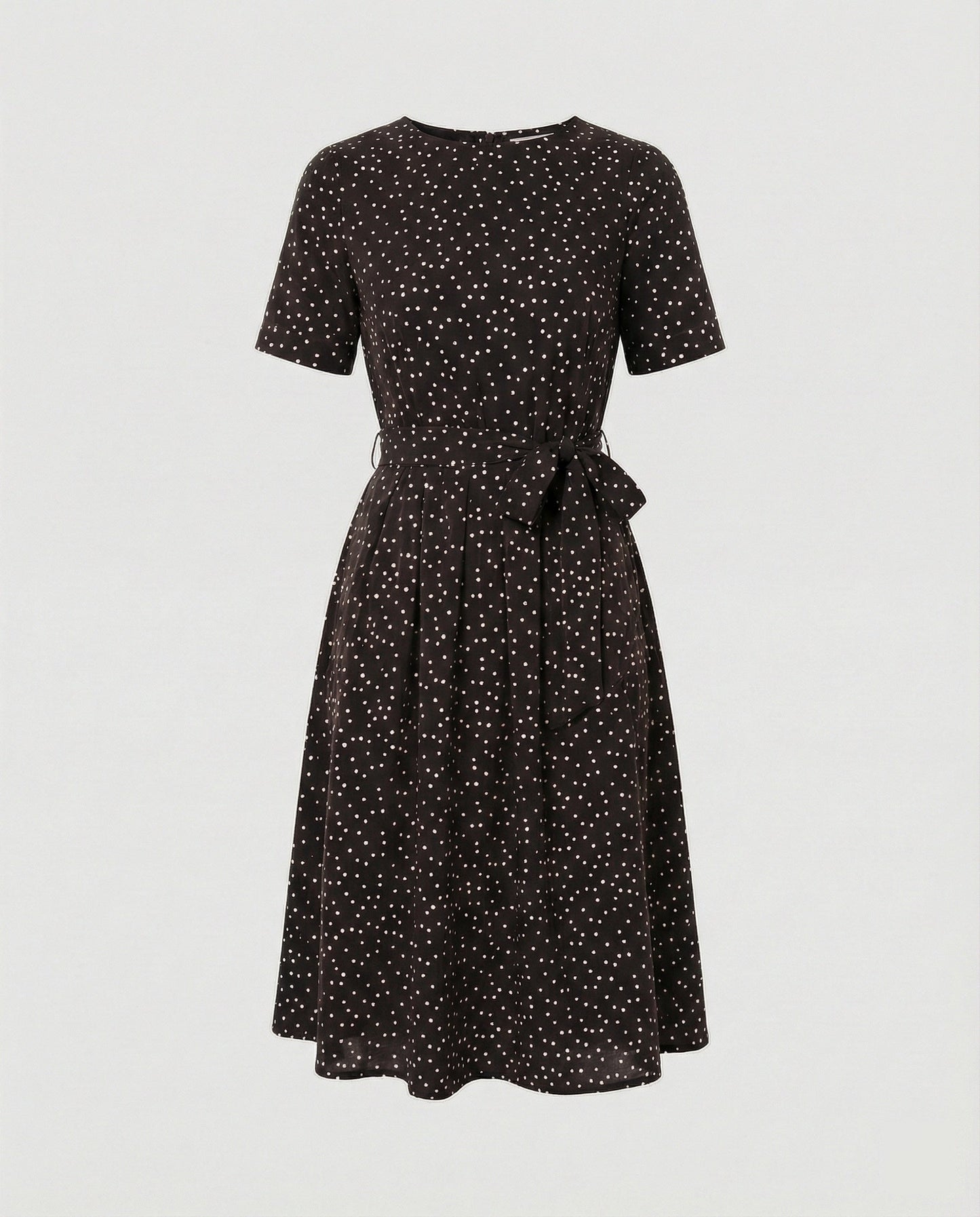 Damen Midi-Kleid Punkte Taillengürtel Elegant