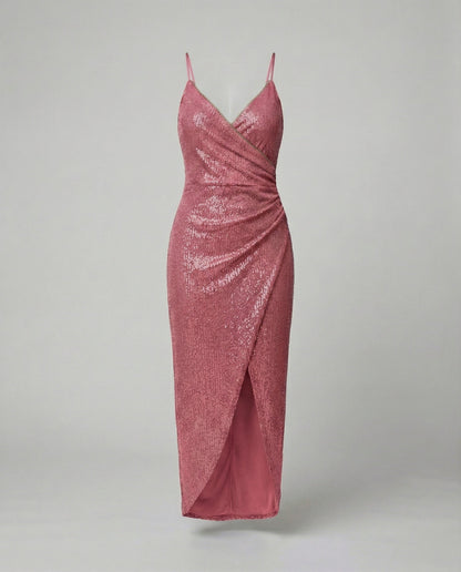 Glamouröses Damen Wickelkleid Hochgeschlitzt Glitzernd