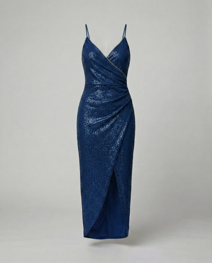Glamouröses Damen Wickelkleid Hochgeschlitzt Glitzernd