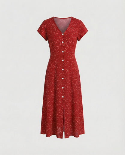 Damen Kleid Langarm mit Knöpfen und Puffärmeln Elegant