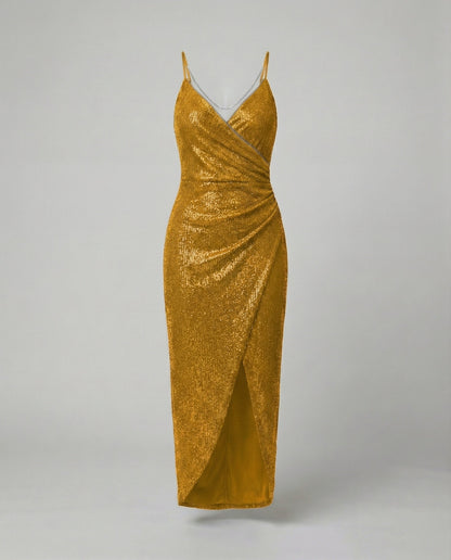 Glamouröses Damen Wickelkleid Hochgeschlitzt Glitzernd