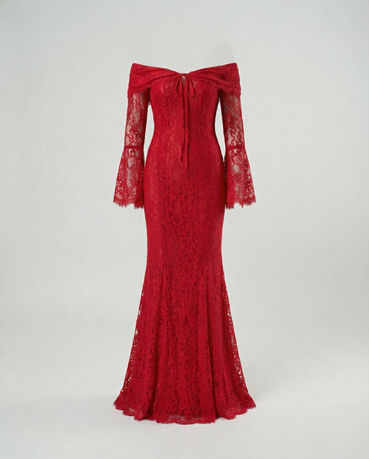 Elegantes Abendkleid Langarm Spitze Off-Shoulder - BerlinGlamour