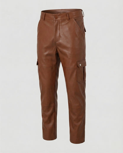 Herren Cargo-Hose Kunstleder Bequem Mit Taschen