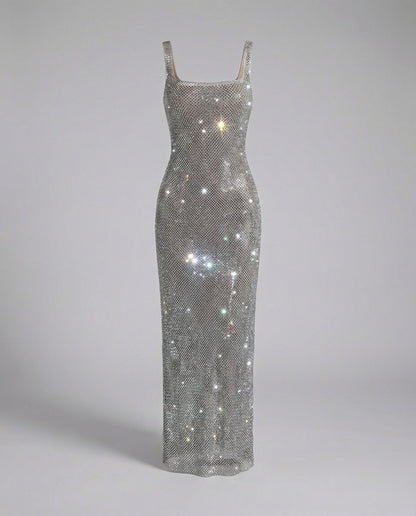 Funkelndes Abendkleid Damen Netzstoff Lang