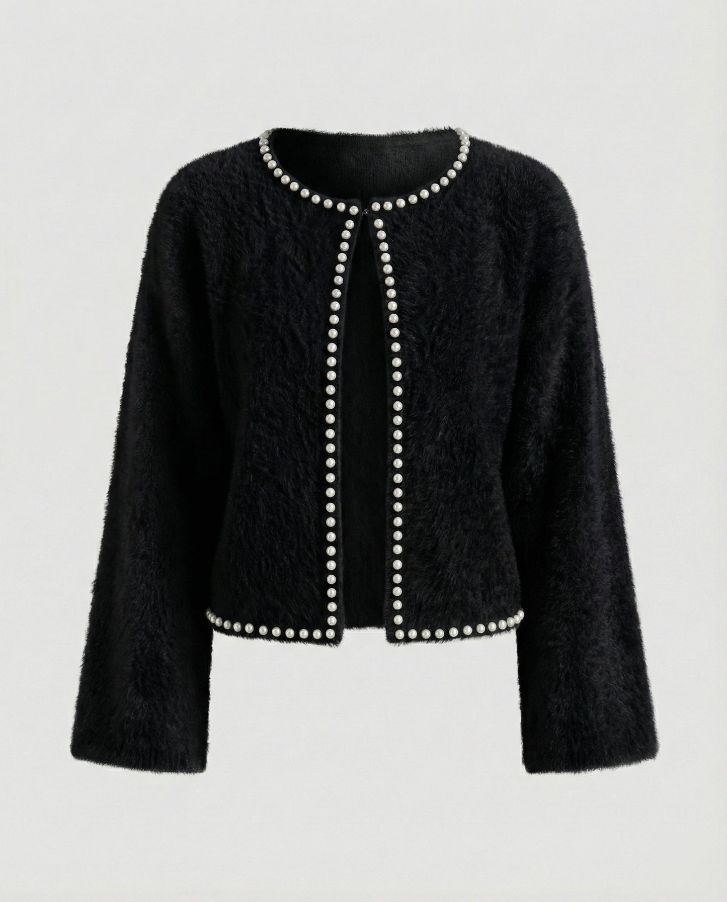 Damen Strickjacke Flauschig mit Perlen Verzierung