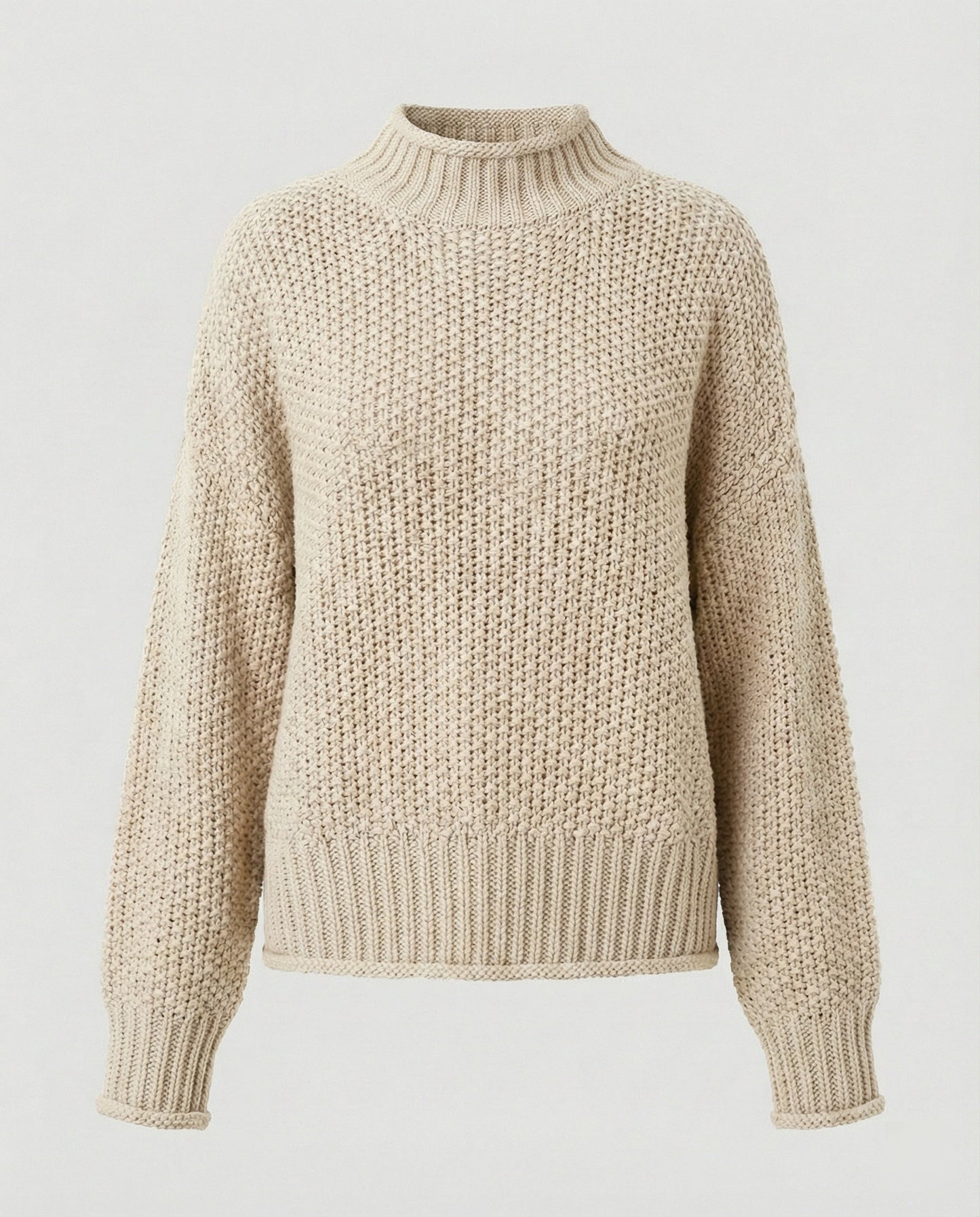 Damen Strickpullover Kuschelig Weit Ärmel Hochkragen