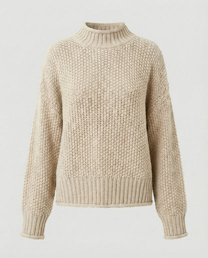 Damen Strickpullover Kuschelig Weit Ärmel Hochkragen