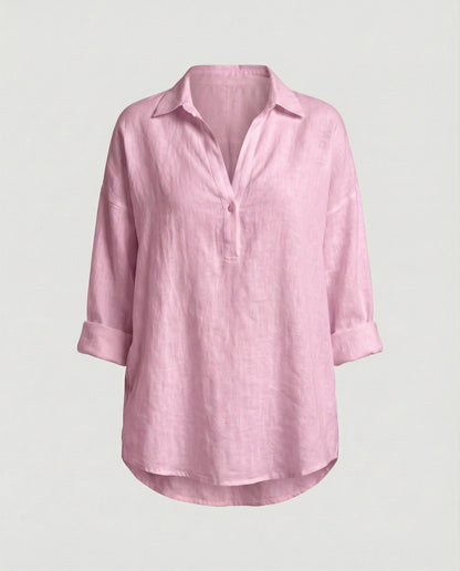 Damen Leinenbluse Elegante Knopfleiste Sommer