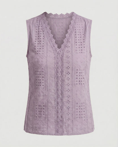 Damen Top Baumwolle Lochstickerei Elegant