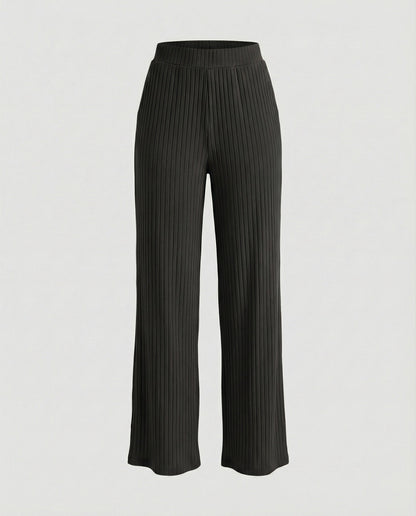 Damen Sommerhose Weit Geschnitten Elegant Mit Rippstruktur