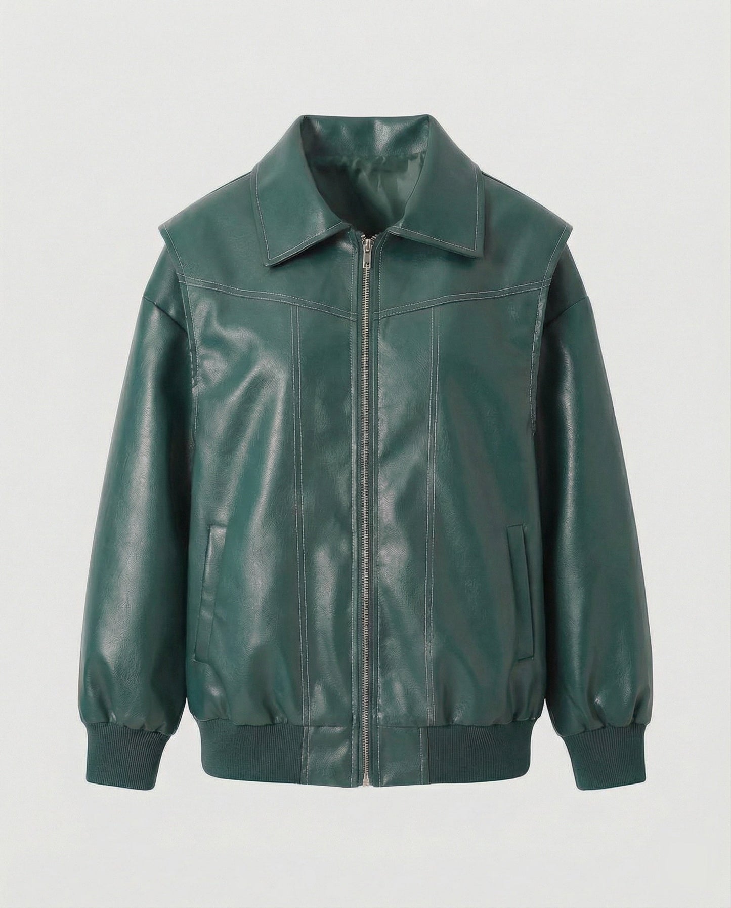 Damen Lederjacke Elegante Mit Hochem Kragen Schwarz