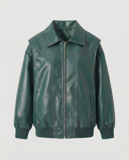 Damen Lederjacke Elegante Mit Hochem Kragen Schwarz