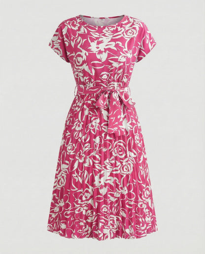 Damenkleid Blumenmuster Sommer mit Gürtel