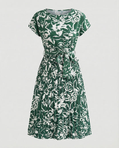 Damenkleid Blumenmuster Sommer mit Gürtel