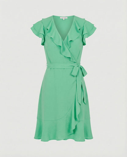 Damen Wickelkleid Rüschen Taillengürtel Modern