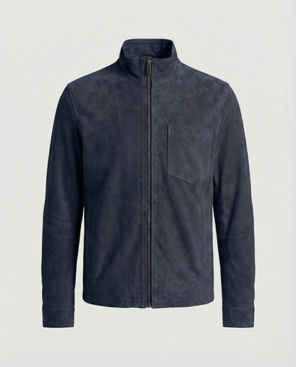 Herren Lederjacke Wildleder Stehkragen Elegant