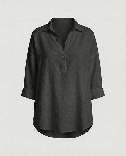 Damen Leinenbluse Elegante Knopfleiste Sommer