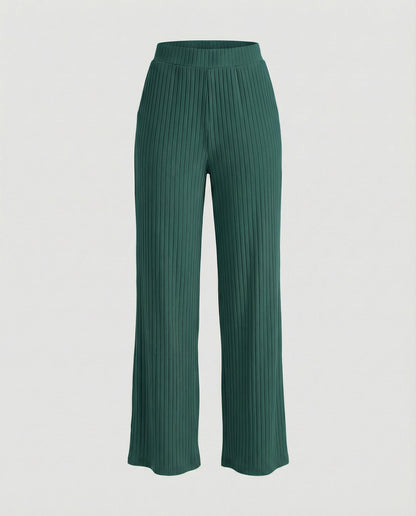 Damen Sommerhose Weit Geschnitten Elegant Mit Rippstruktur