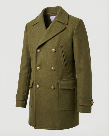 Herren Wollmantel Eleganter Doppelknopf Mantel Lang
