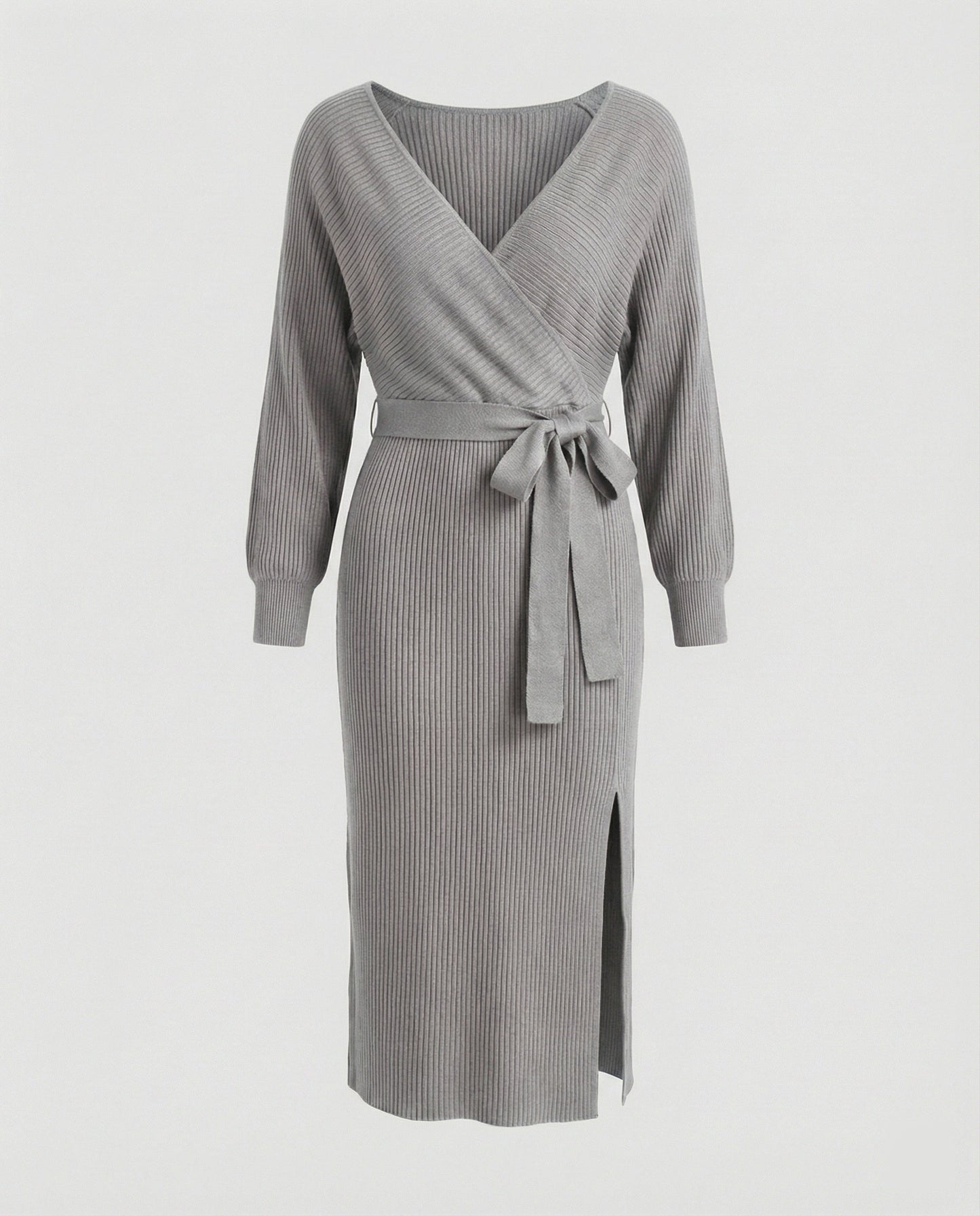 Elegantes Damen Strickkleid mit Wickeldesign und Gürtel