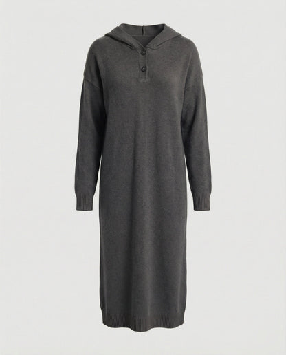 Damen Hoodie-Kleid Weich Kapuzenkleid mit Knöpfen Damenmode