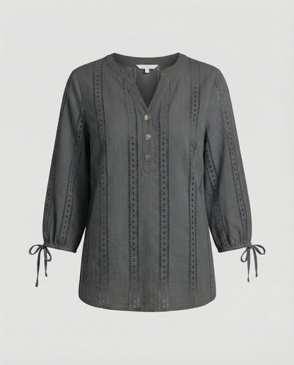 Damen Bluse Modern Spitze Knopfleiste Chic