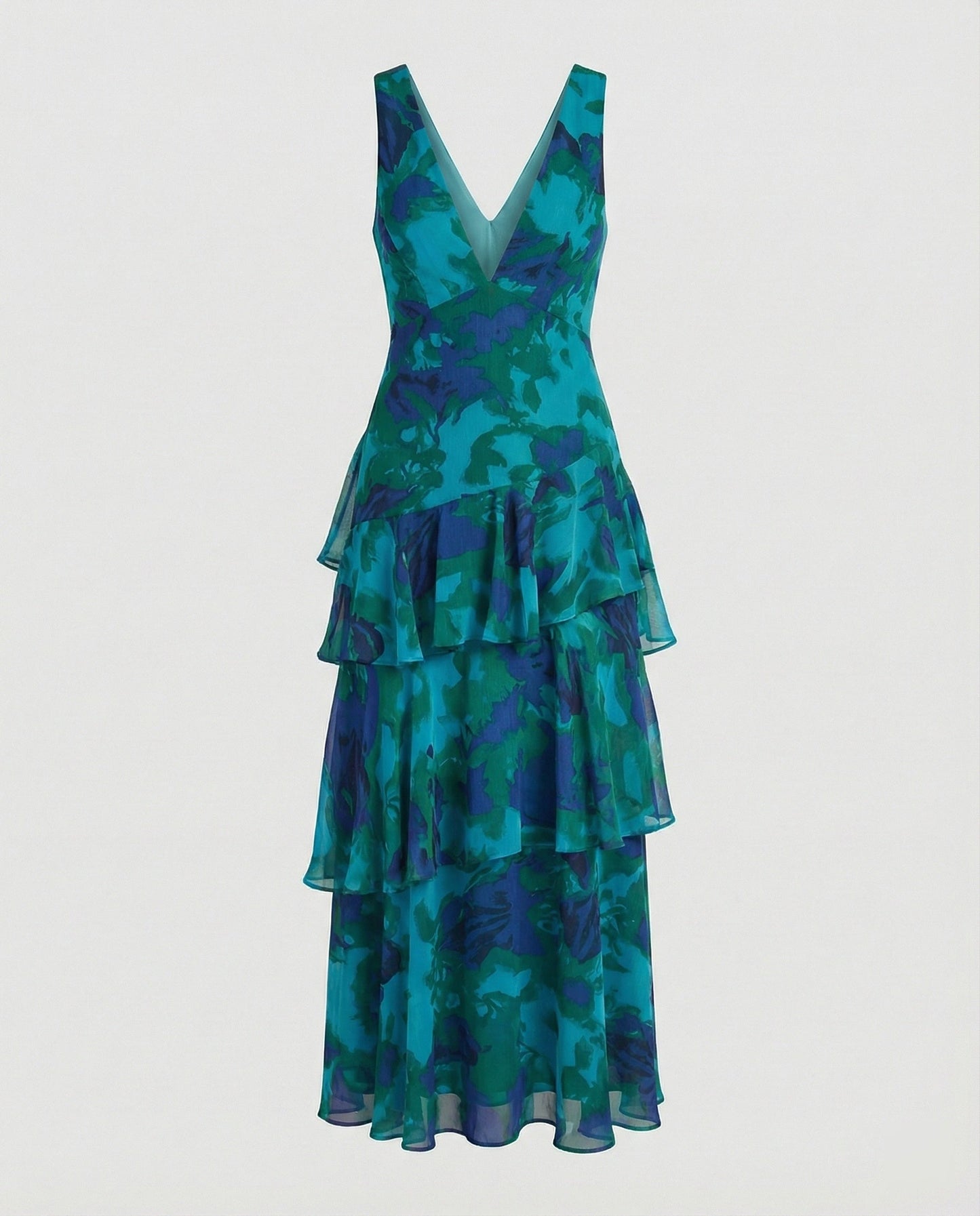 Weibliches Maxikleid Rüschen Tiefes Dekolleté