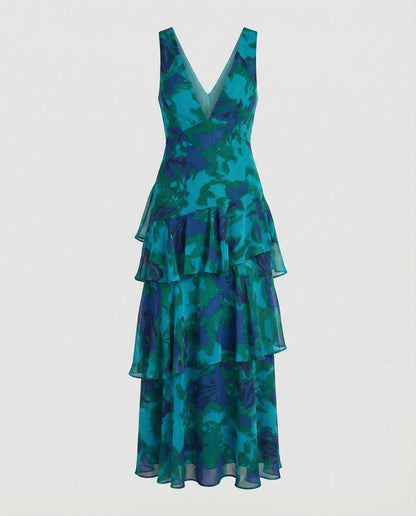 Weibliches Maxikleid Rüschen Tiefes Dekolleté