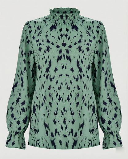 Damenbluse Elegante Tiermuster Bluse Mit Rüschensaum