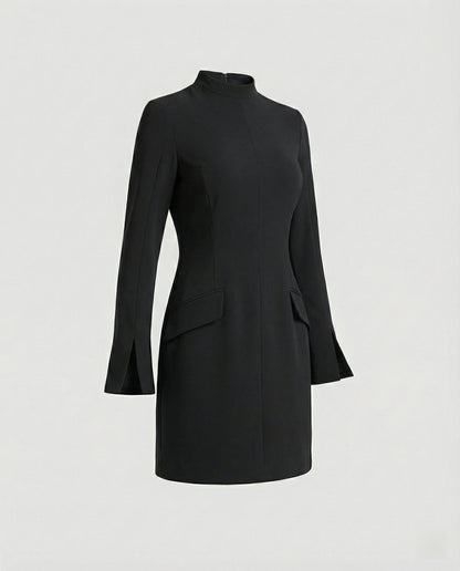Damen Minikleid Elegant mit Taschen Schwarz