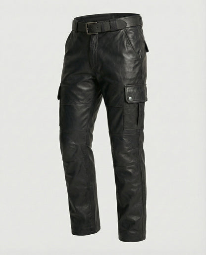 Herren Cargo-Hose Leder Robust Mit vielen Taschen
