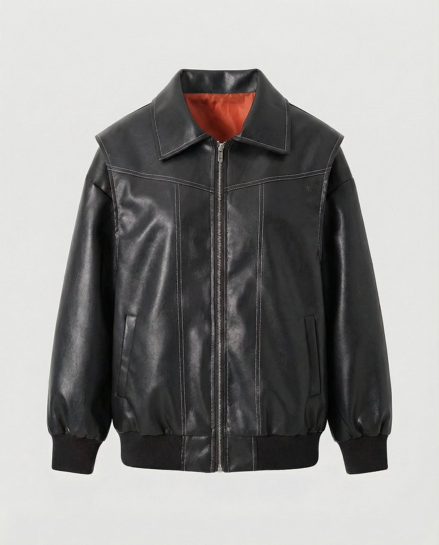 Damen Lederjacke Elegante Mit Hochem Kragen Schwarz