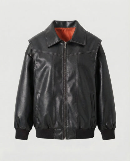Damen Lederjacke Elegante Mit Hochem Kragen Schwarz