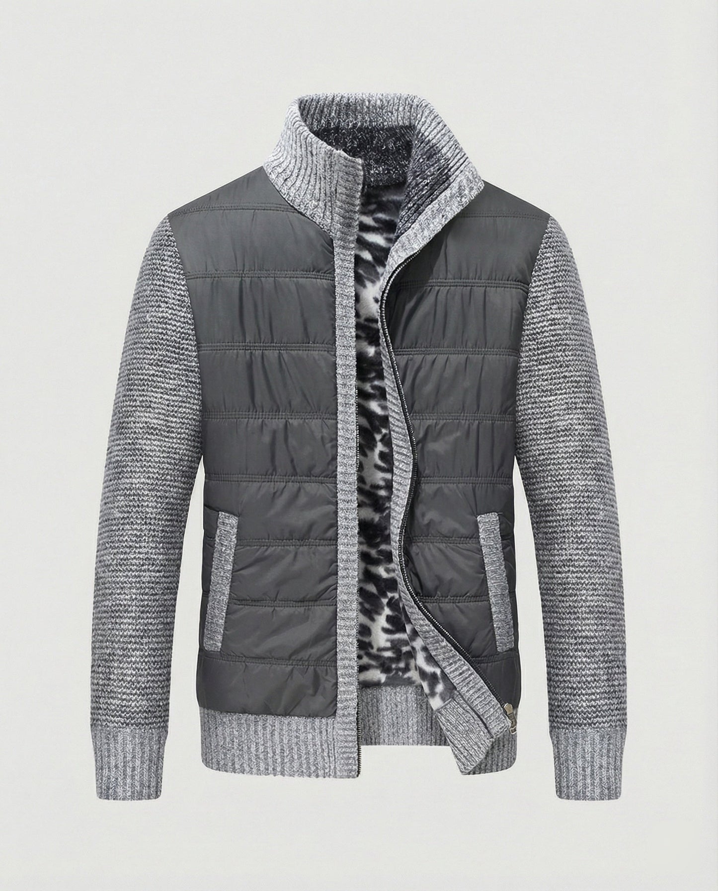Herren Hybridjacke Kunstleder Schwarz Modern