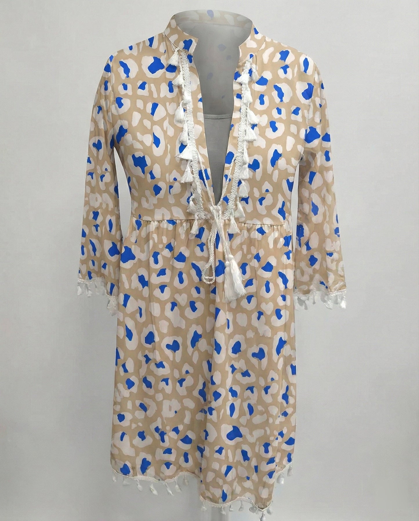Sommerkleid Damen Blumenmuster Hochkragen Strandkleid Modern