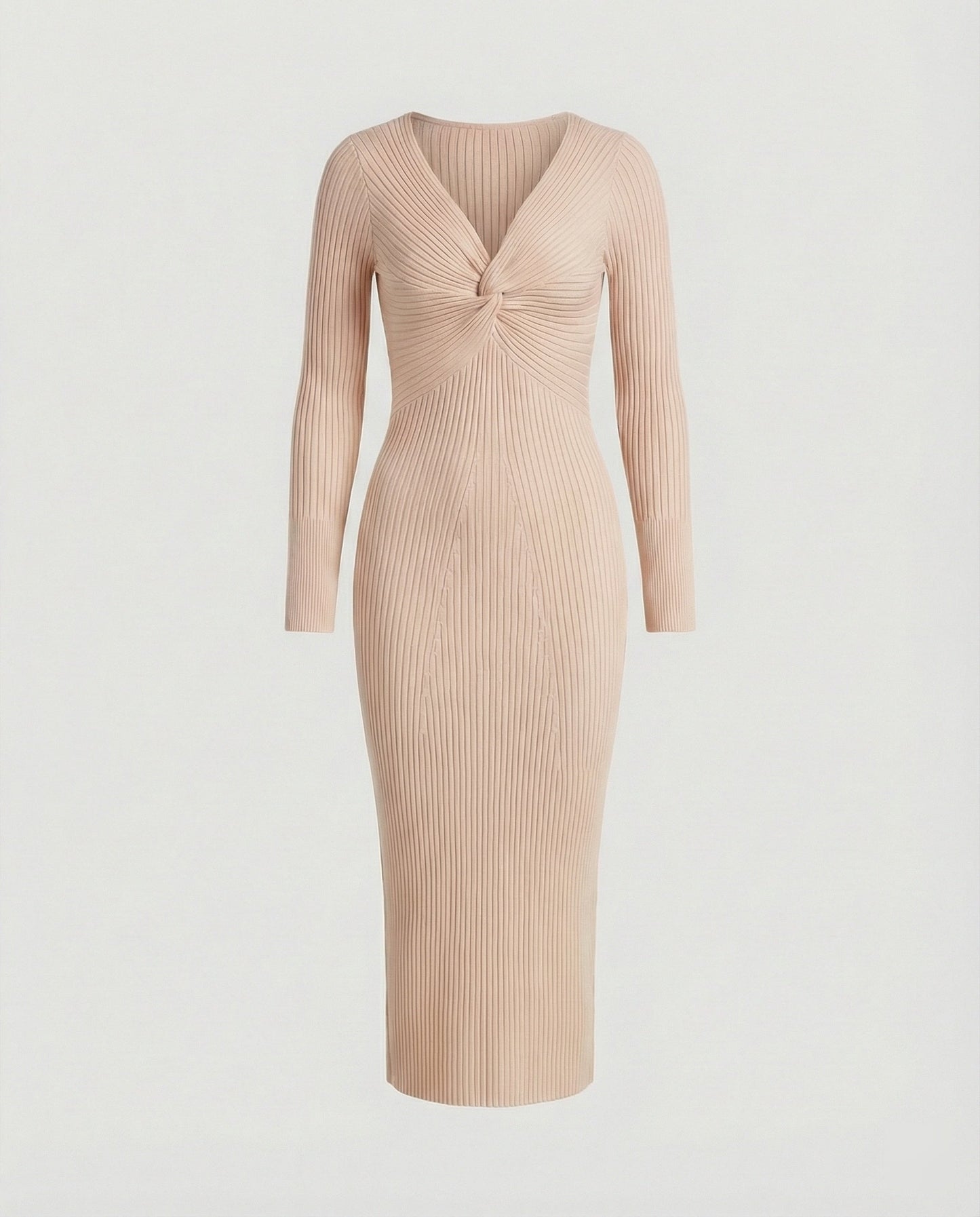 Damen Strickkleid Langärmlig Figurbetont Mit Knoten Detail