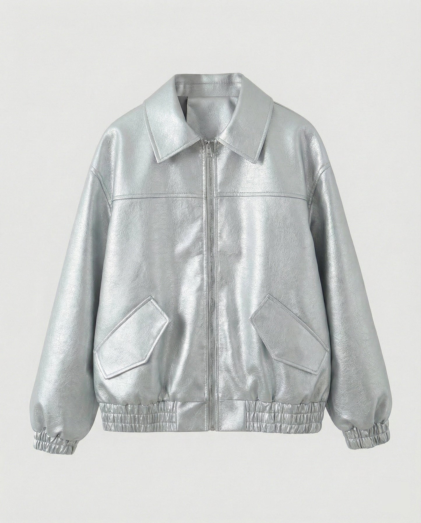 Damen Lederjacke Metallic Glanz Schwarz