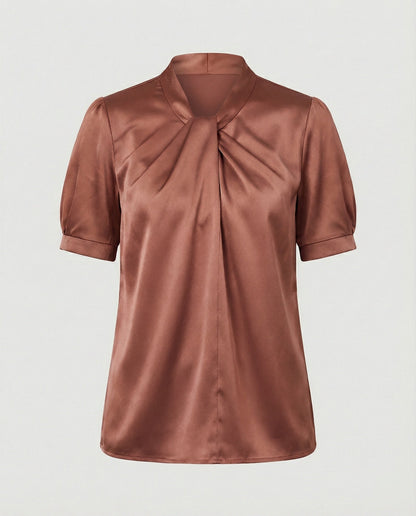 Damen Bluse Top mit Krawattenkragen Elegante Satin