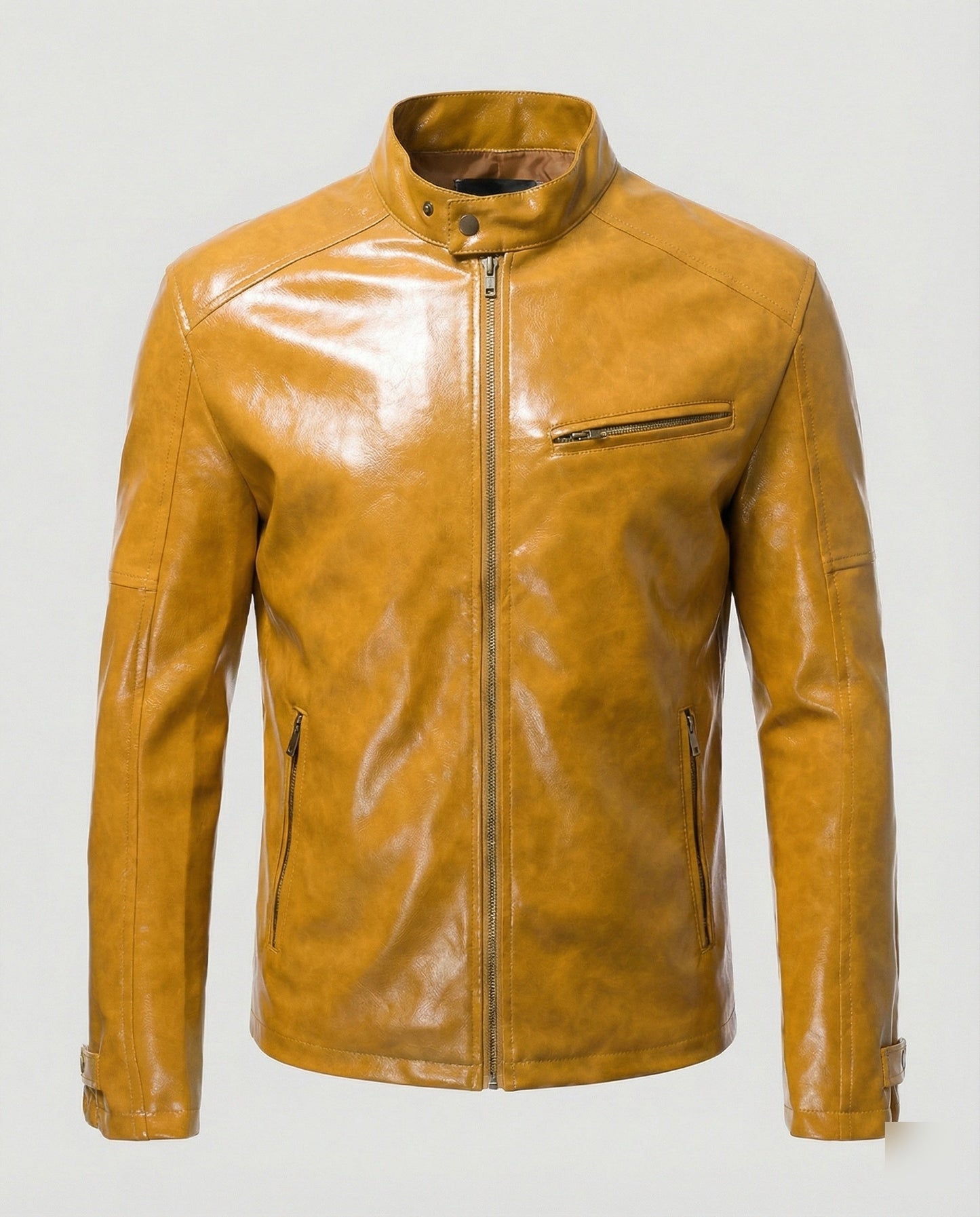 Herren Lederjacke Elegante Reißverschluss Schwarz Ledermantel
