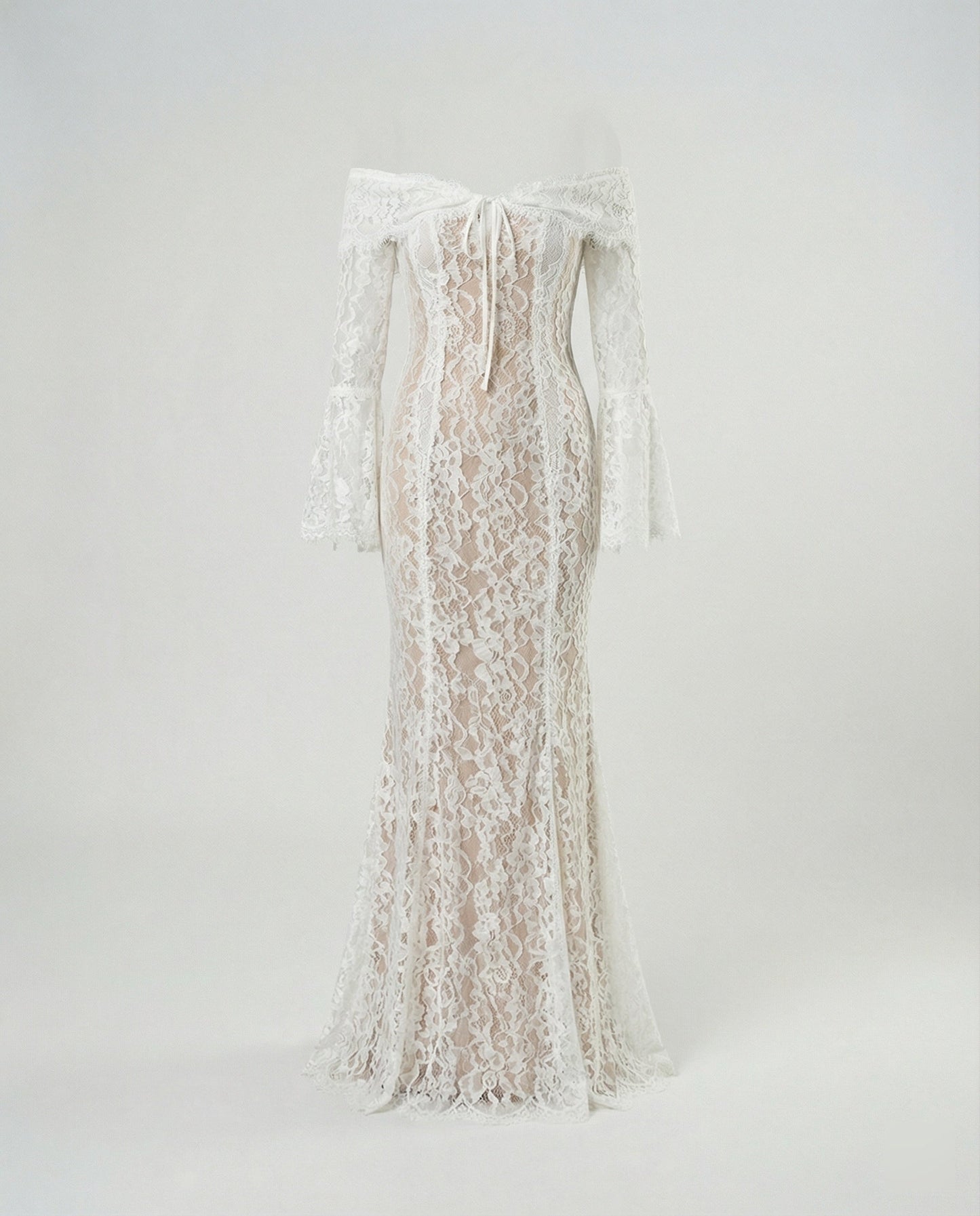 Elegantes Abendkleid Langarm Spitze Off-Shoulder