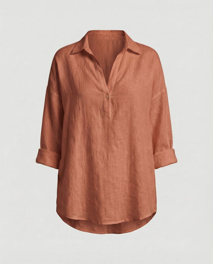 Damen Leinenbluse Elegante Knopfleiste Sommer